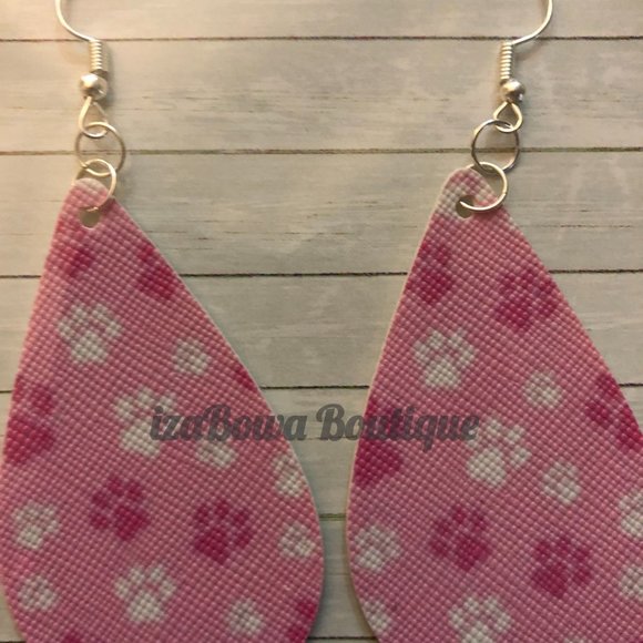 Hand Crafted Jewelry - Pink Paw Prints Faux Leather Earring  ER1685 Handmade NWT Boutique